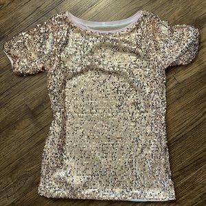 Rose Gold Sequined Short Sleeve Shirt